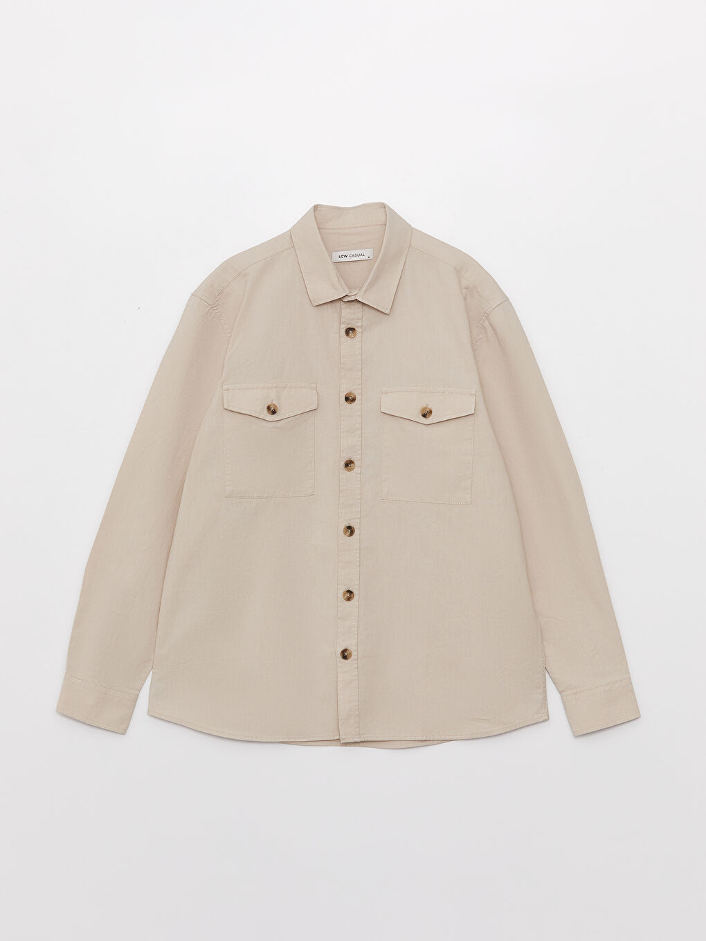 Bej Regular Fit Uzun Kollu Keten Karışımlı Erkek Gömlek Ceket-8