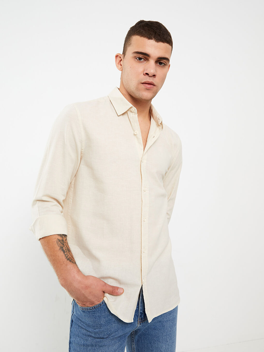 Košulja za muškarce Regular Fit, dugih rukava, od mešavine lana -S32854Z8-L8Q