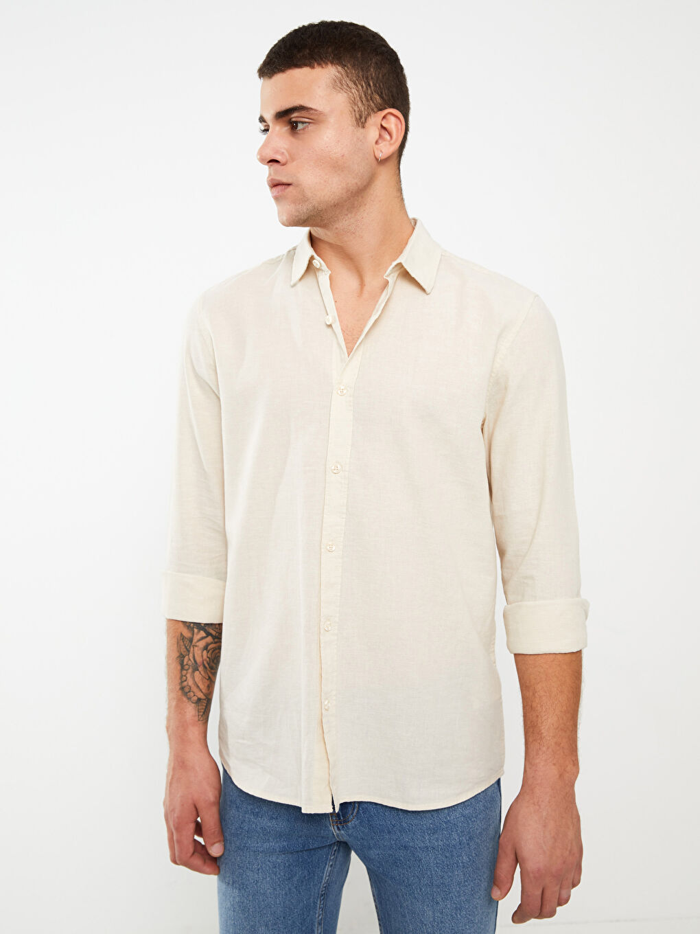 Košulja za muškarce Regular Fit, dugih rukava, od mešavine lana -S32854Z8-L8Q