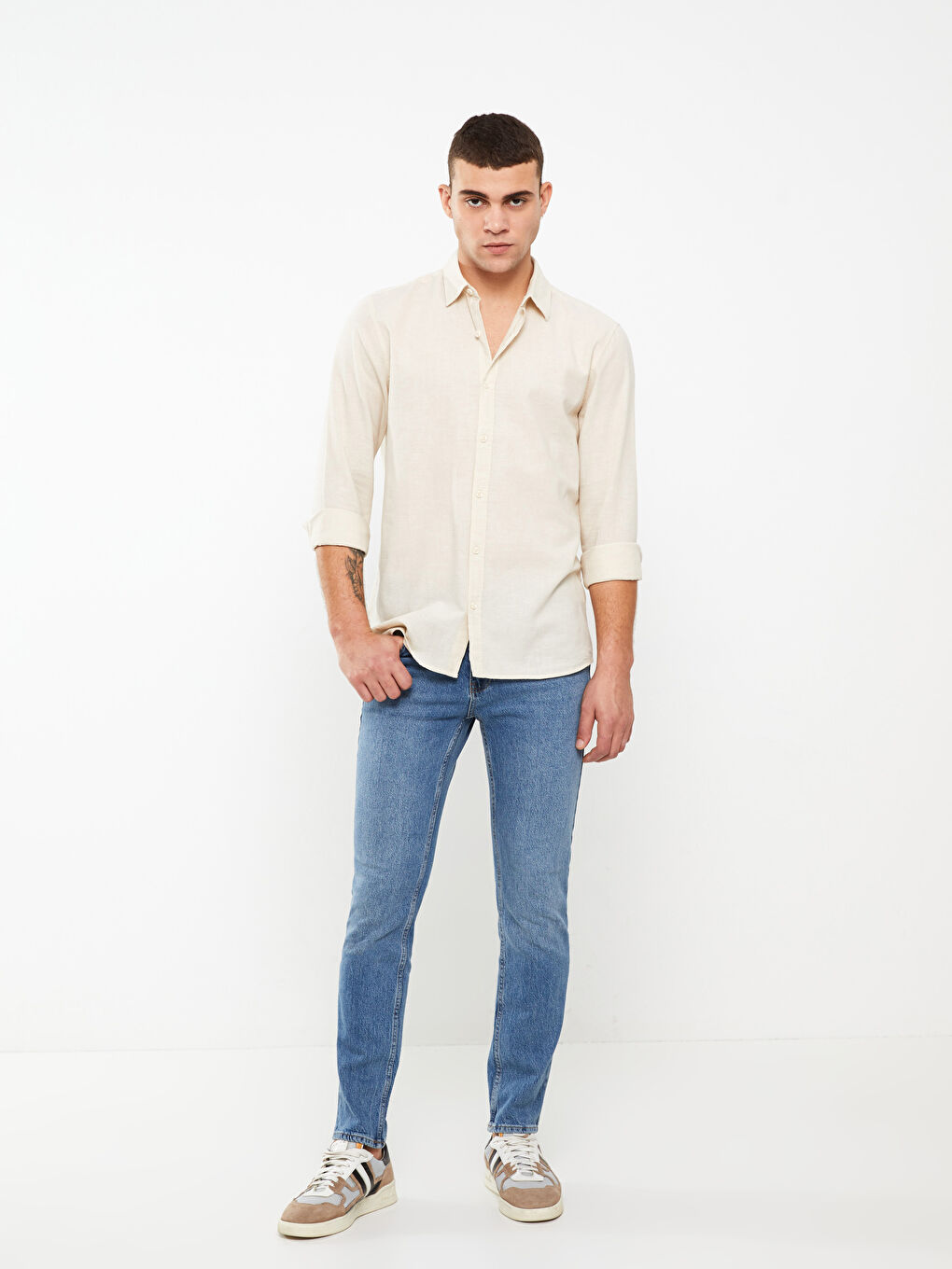 Košulja za muškarce Regular Fit, dugih rukava, od mešavine lana -S32854Z8-L8Q