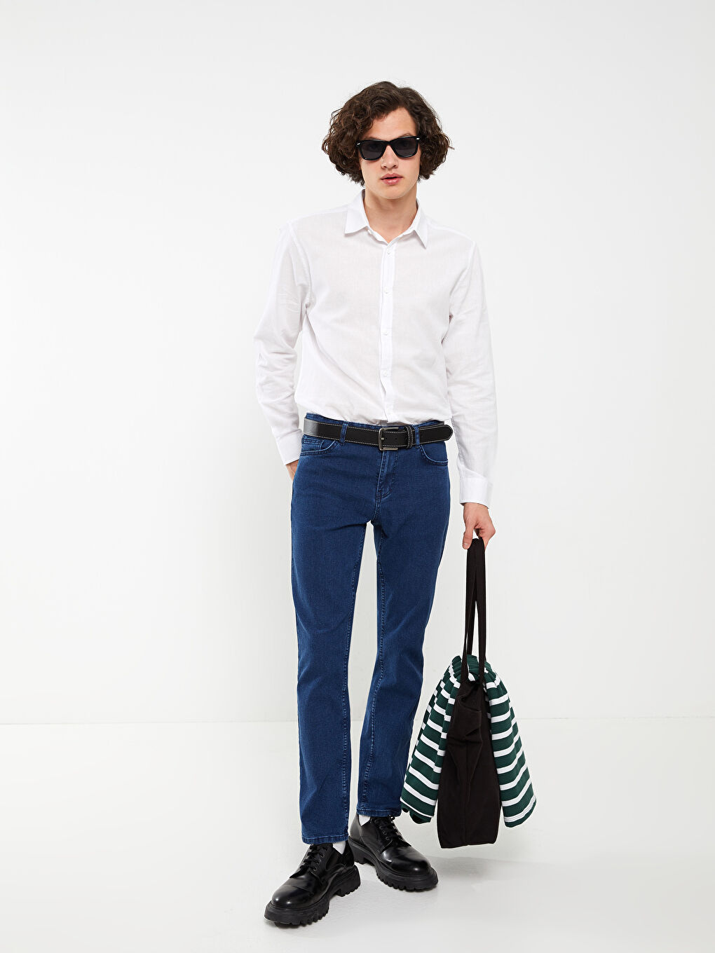 Beyaz Regular Fit Uzun Kollu Keten Karışımlı Erkek Gömlek-4