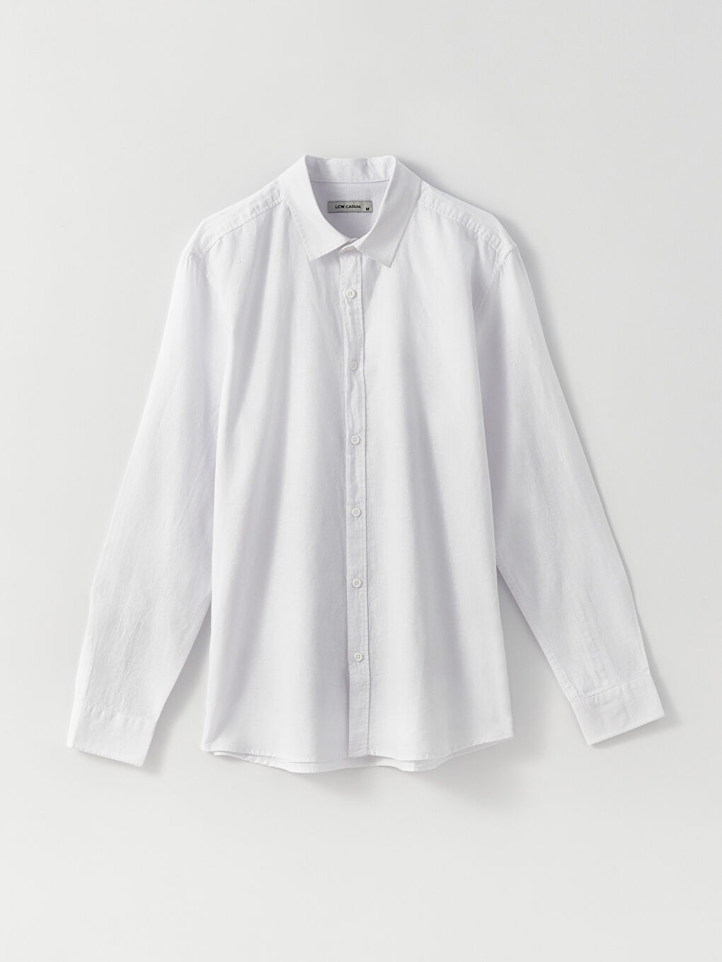 Beyaz Regular Fit Uzun Kollu Keten Karışımlı Erkek Gömlek-8