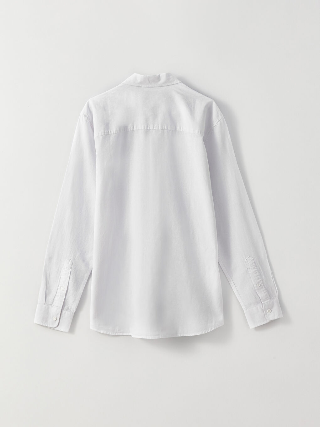 Beyaz Regular Fit Uzun Kollu Keten Karışımlı Erkek Gömlek-9