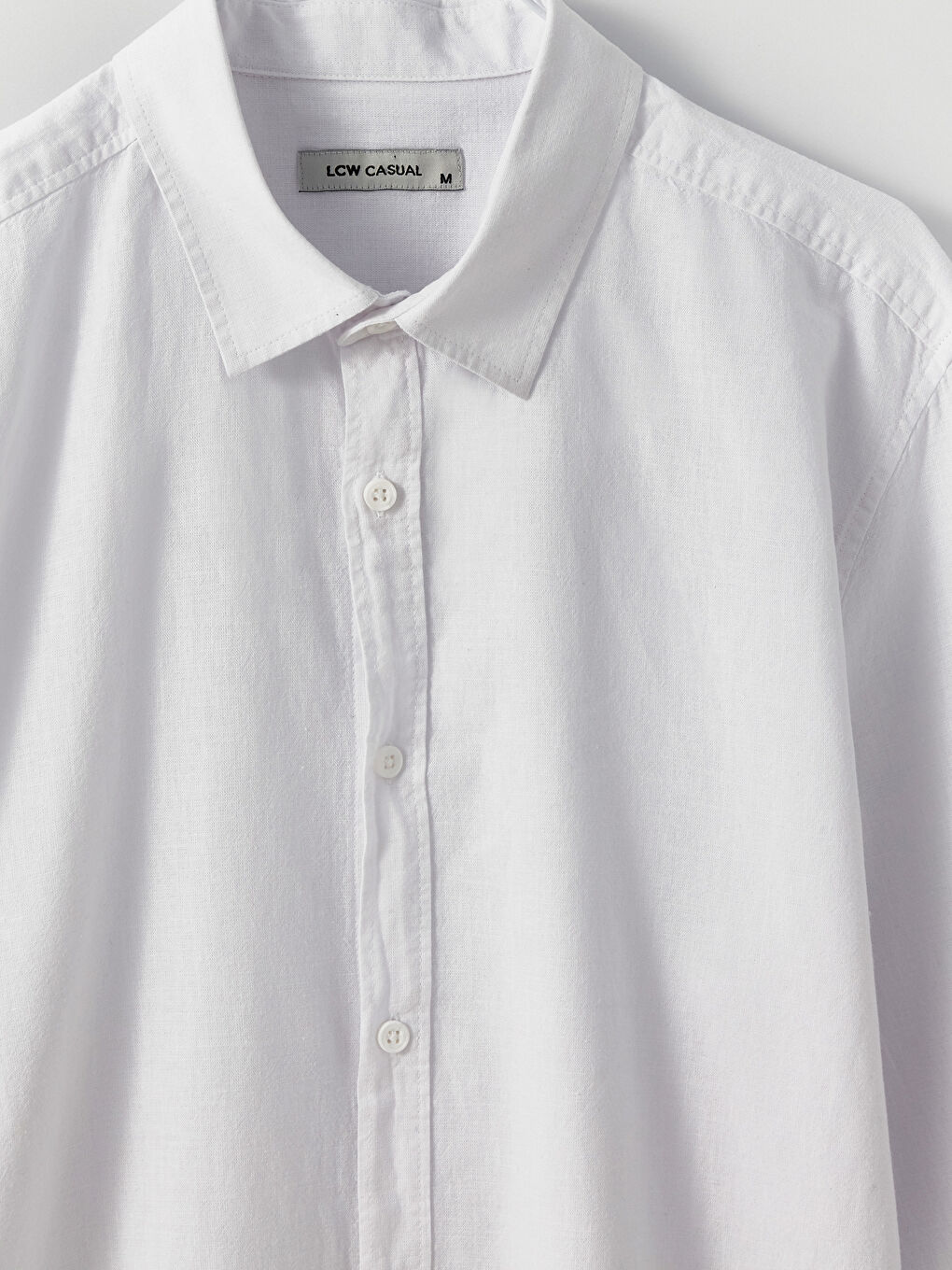 Beyaz Regular Fit Uzun Kollu Keten Karışımlı Erkek Gömlek-10