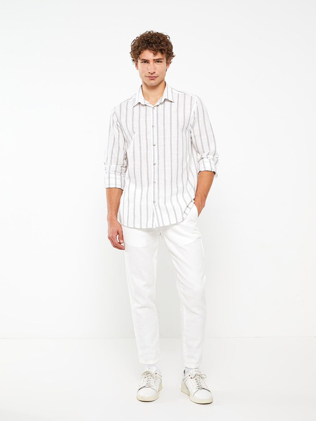 Chemise homme en popeline rayée manches longues coupe standard-2