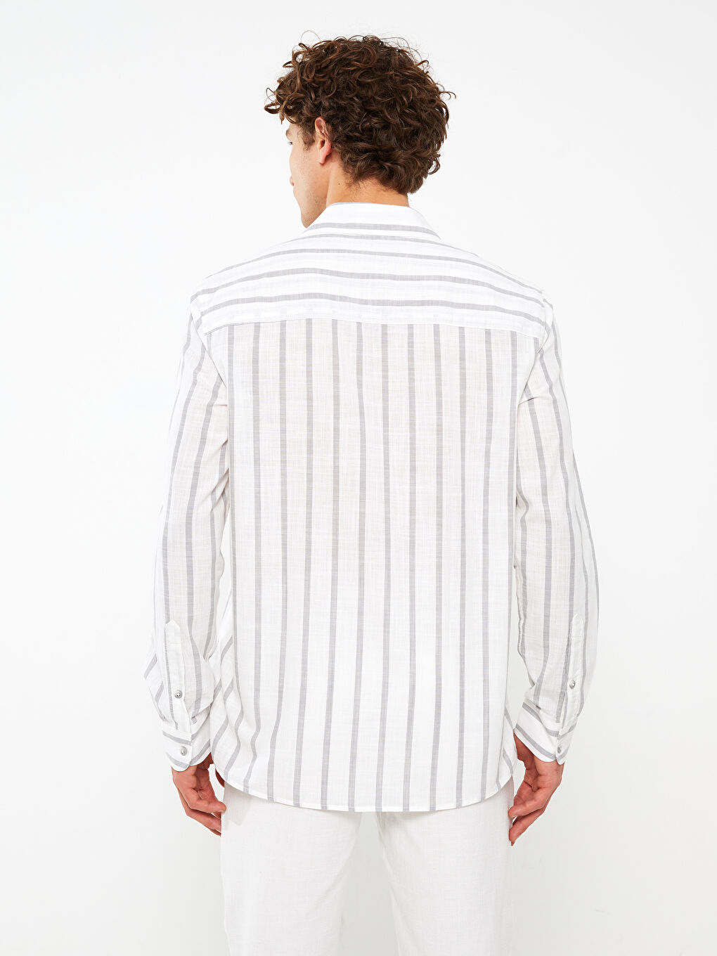 Chemise homme en popeline rayée manches longues coupe standard-4