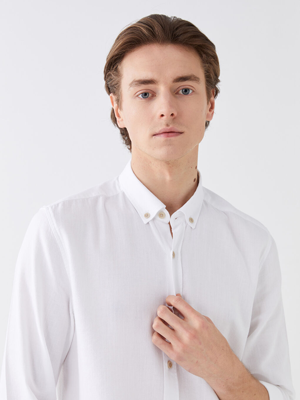 Beyaz Regular Fit Uzun Kollu Armürlü Erkek Gömlek-1