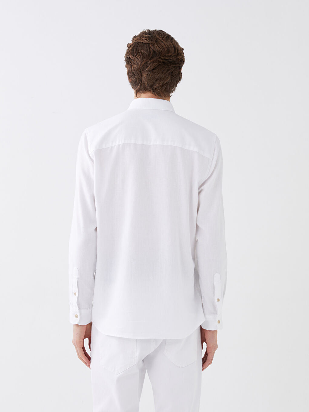 Beyaz Regular Fit Uzun Kollu Armürlü Erkek Gömlek-4