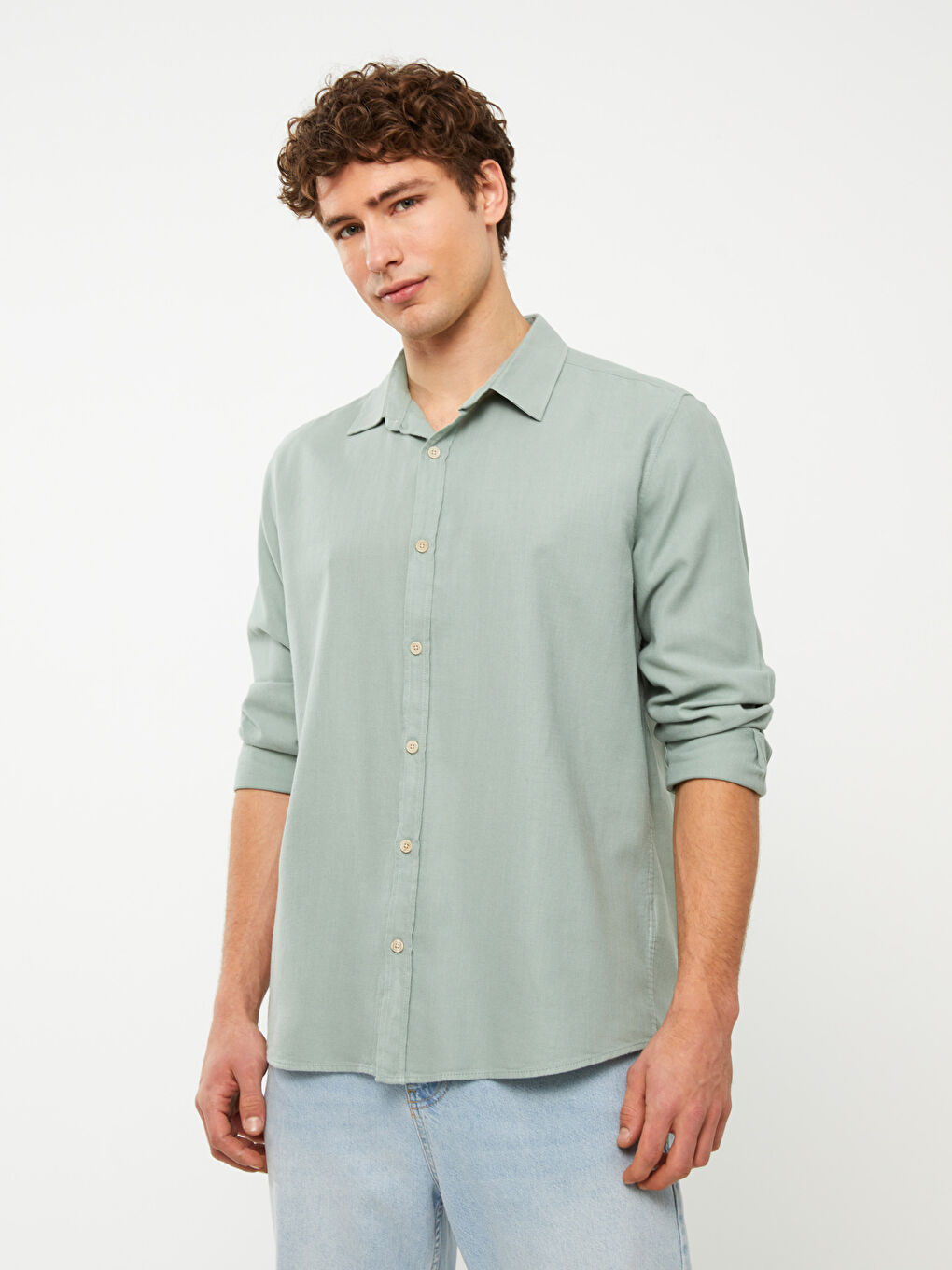 Рубашка из ткани Добби с длинным рукавом стандартного кроя для мужчин-1