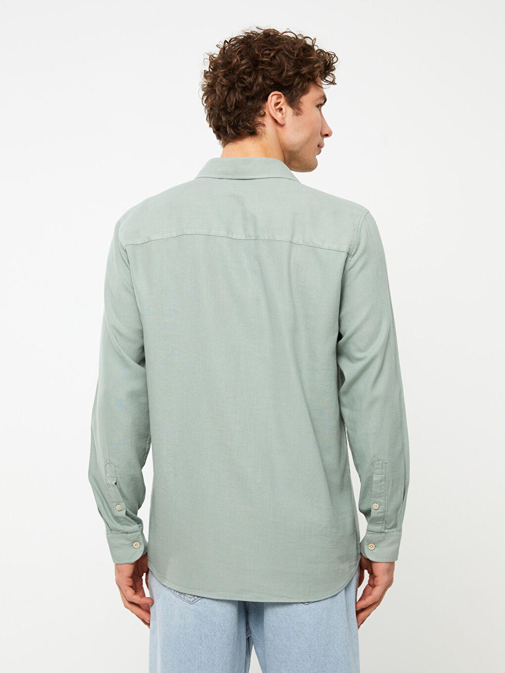 Рубашка из ткани Добби с длинным рукавом стандартного кроя для мужчин-4