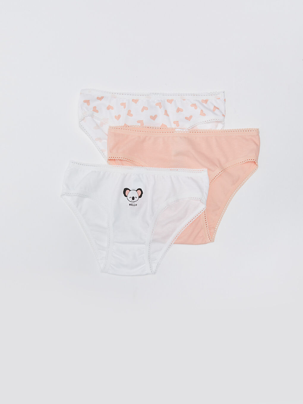 Beyaz Beli Lastikli Baskılı Kız Bebek Külot 3'lü