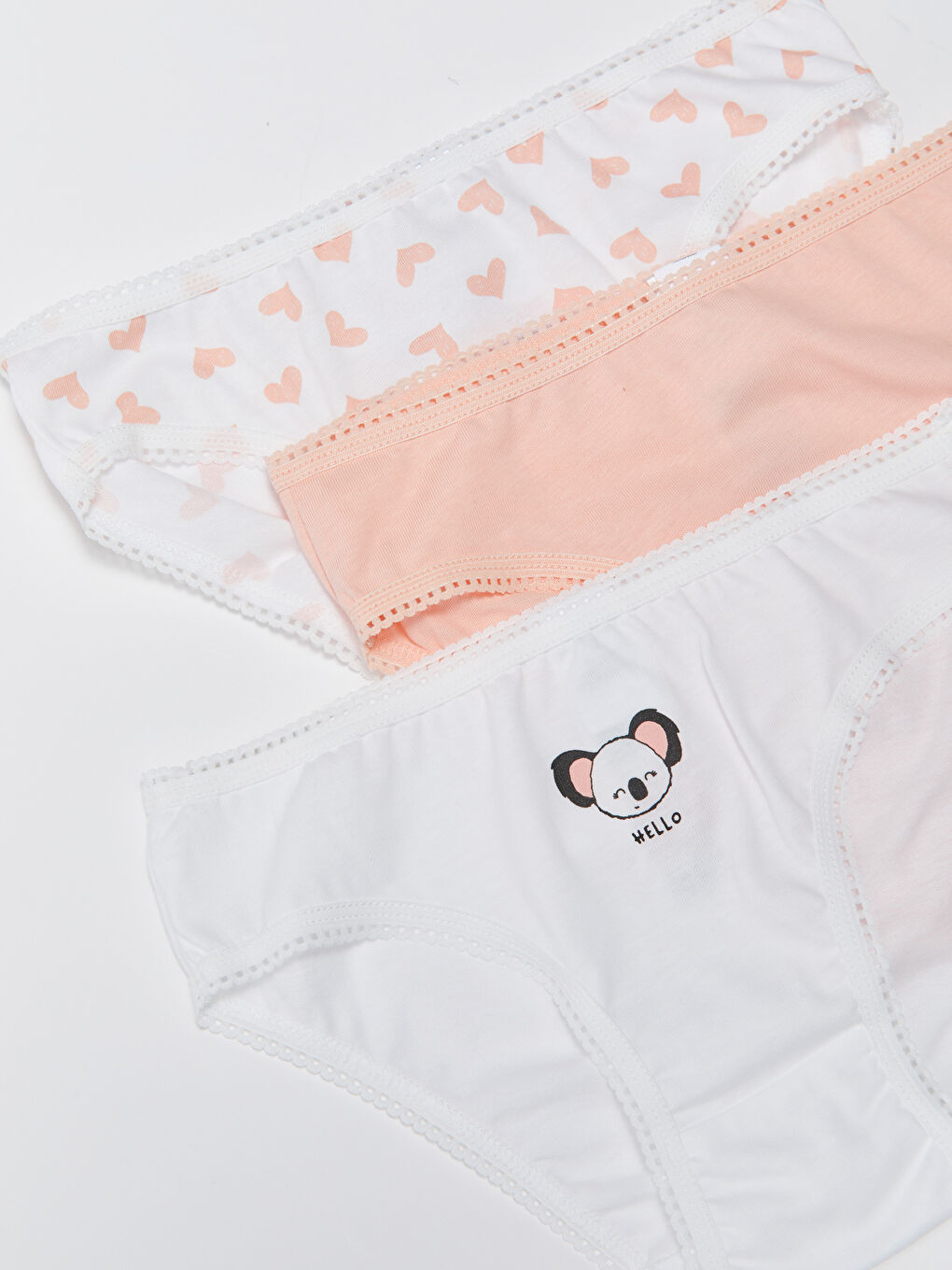 Beyaz Beli Lastikli Baskılı Kız Bebek Külot 3'lü-1