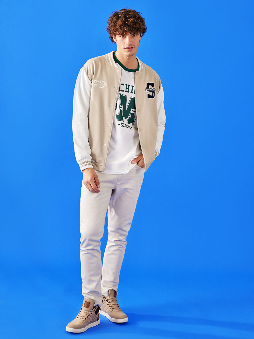 بنطلون رجالي بقصة رفيعة من قماش التويل