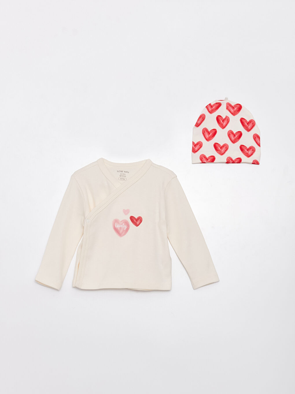 Конверт жағалы қысқа жең принтті қыз балаға арналған 4 бөліктен тұратын жинақ-1