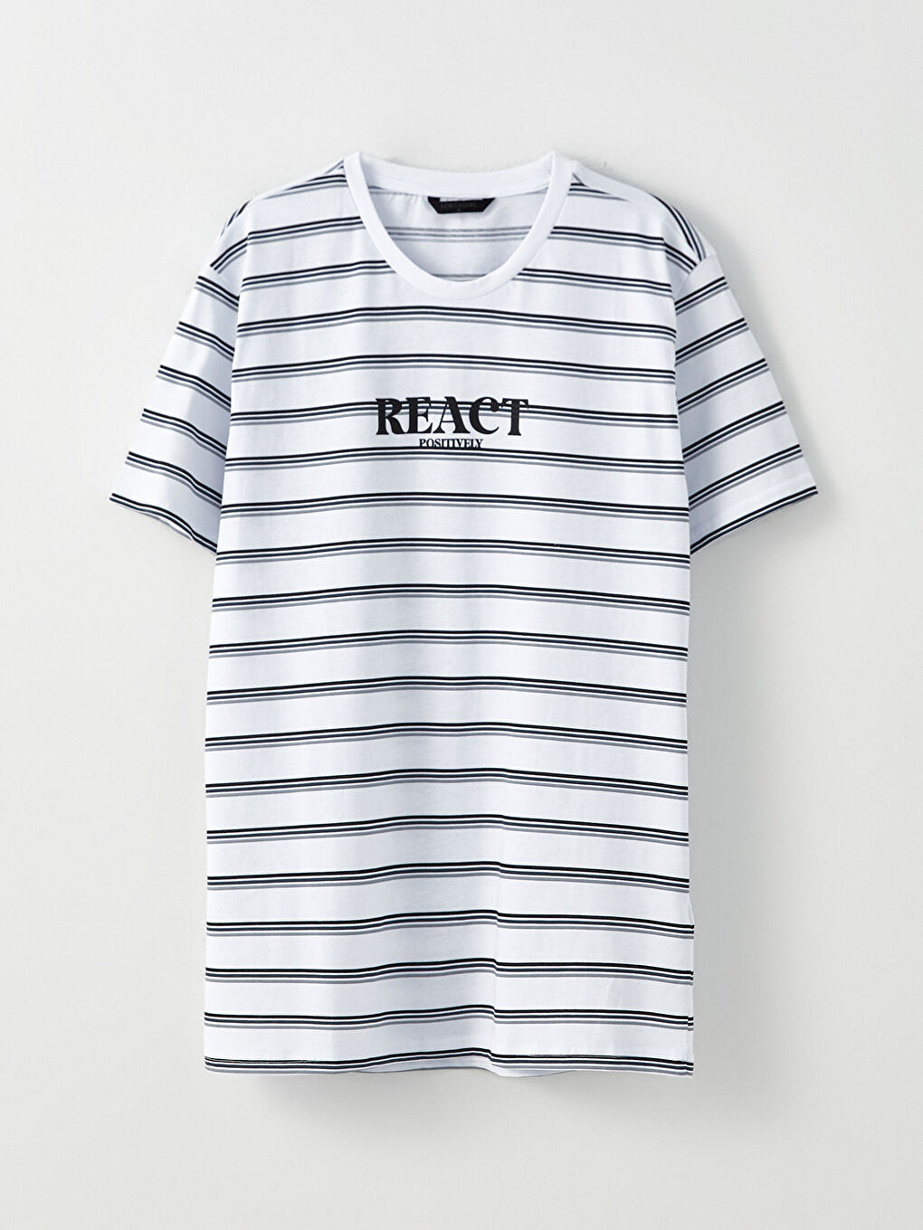 Beyaz Bisiklet Yaka Kısa Kollu Çizgili Penye Erkek Tişört-4