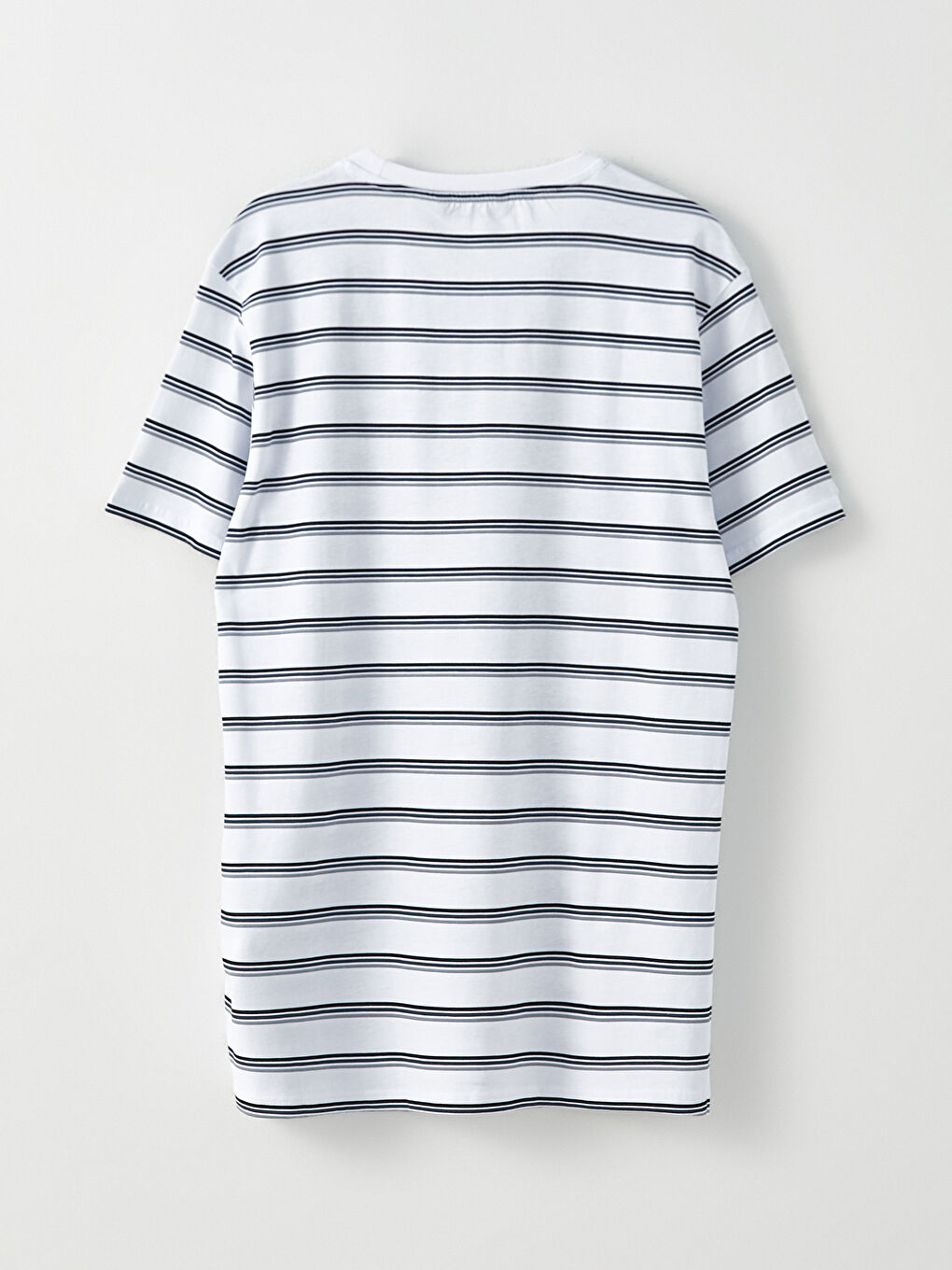 Beyaz Bisiklet Yaka Kısa Kollu Çizgili Penye Erkek Tişört-5