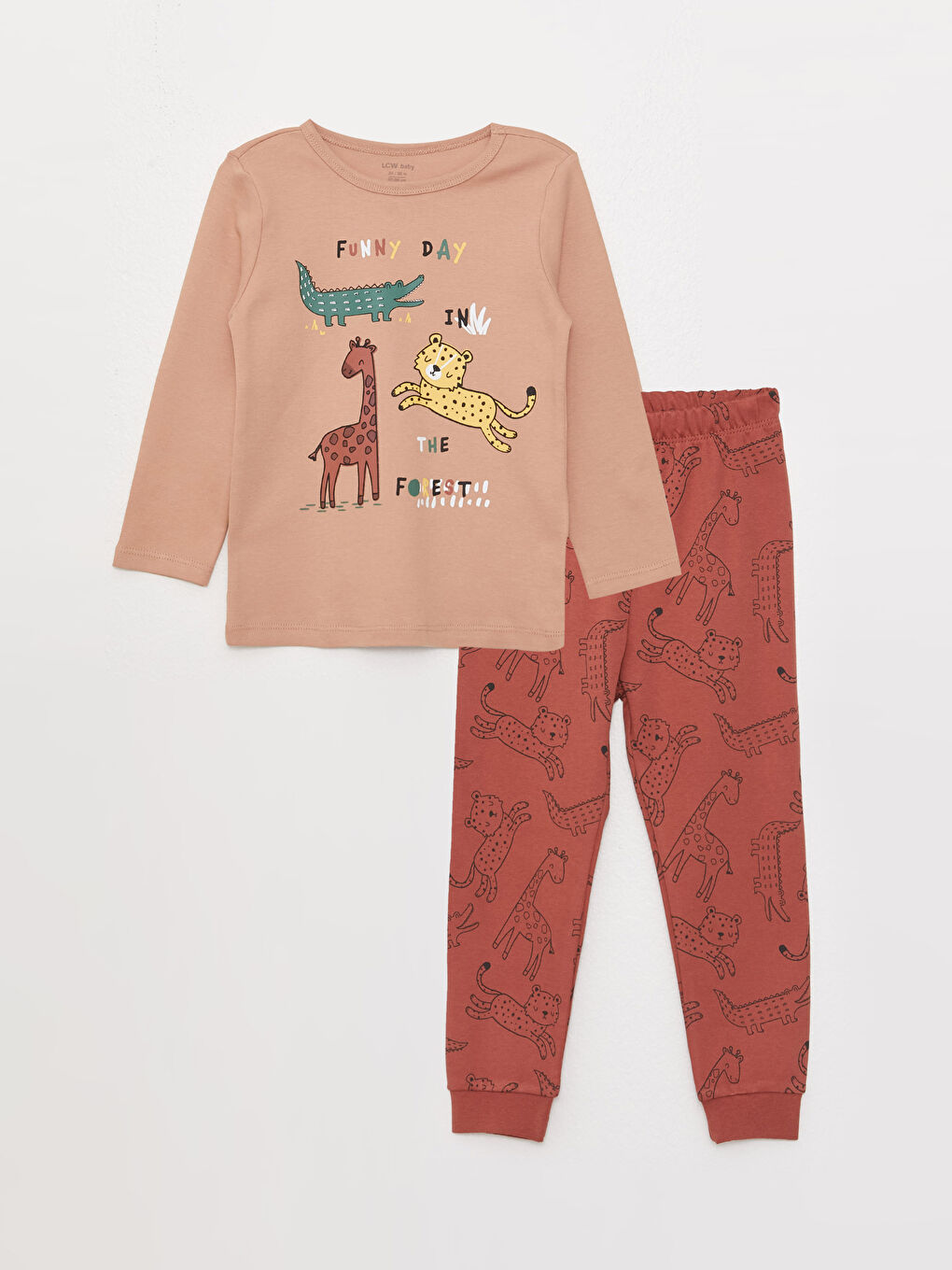 Crew Neck Long Sleeve Printed Baby Boy Pajama Set