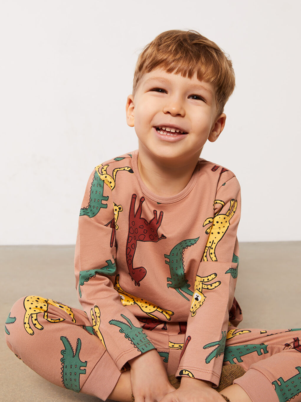 Crew Neck Long Sleeve Printed Baby Boy Pajama Set-3