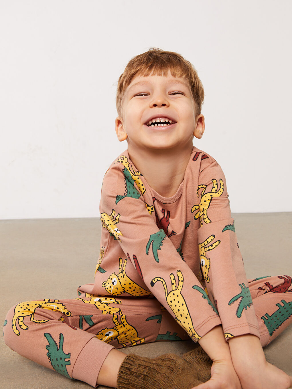 Crew Neck Long Sleeve Printed Baby Boy Pajama Set-4