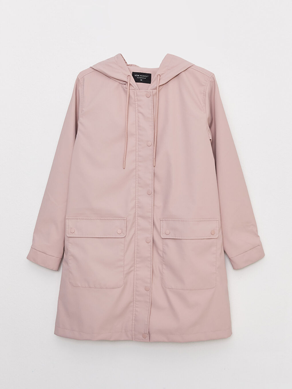 Pembe Kadın Kapüşonlu Düz Mont-5