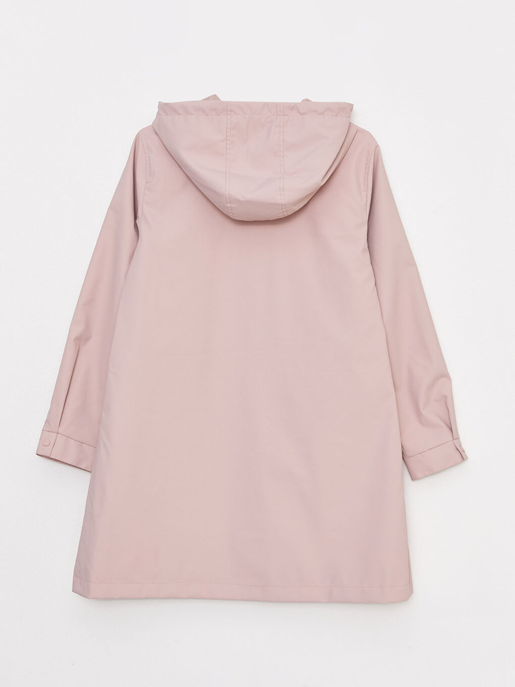 Pembe Kadın Kapüşonlu Düz Mont-6