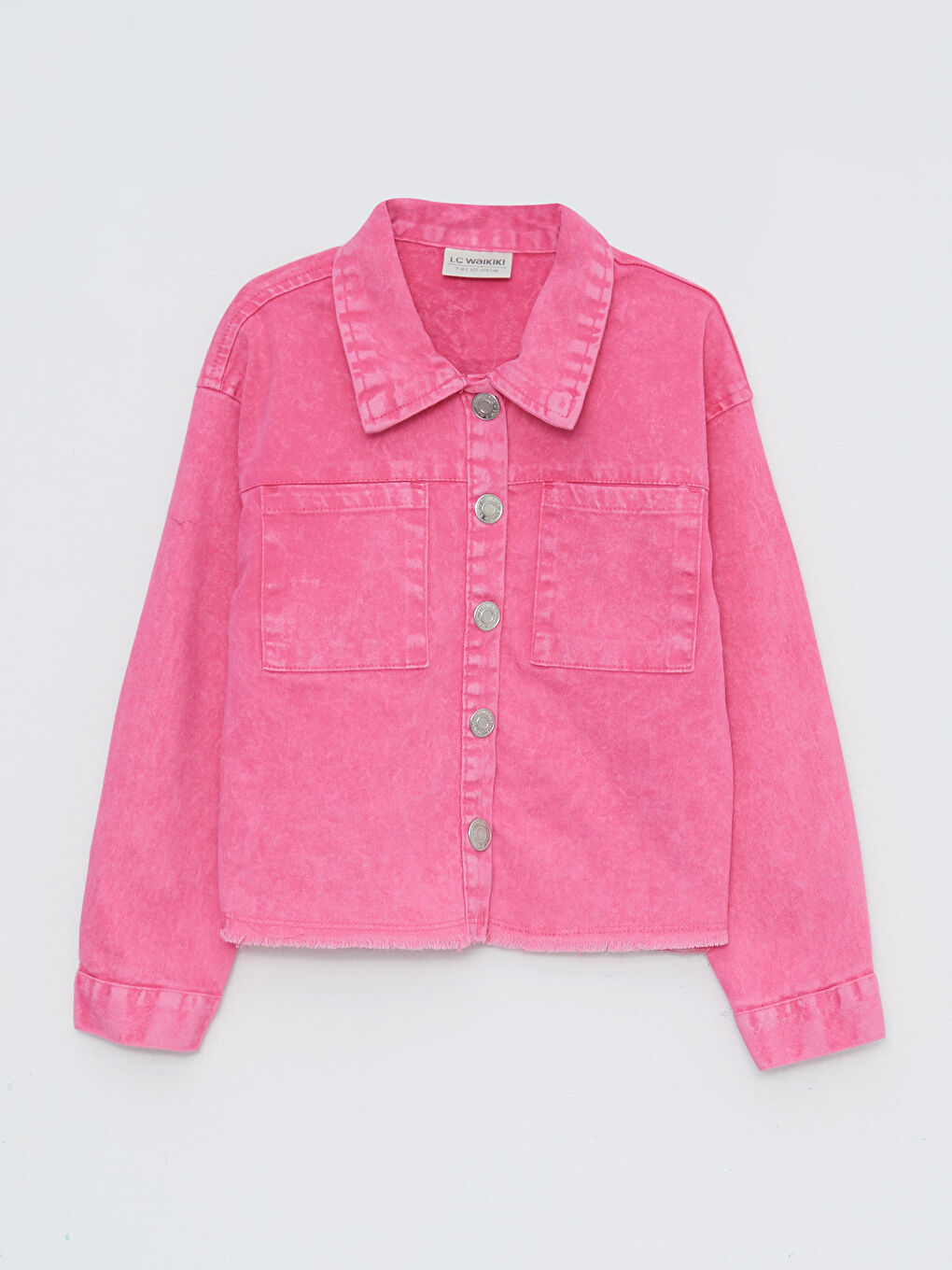 Pembe Basic Uzun Kollu Pamuklu Kız Çocuk Gömlek-2