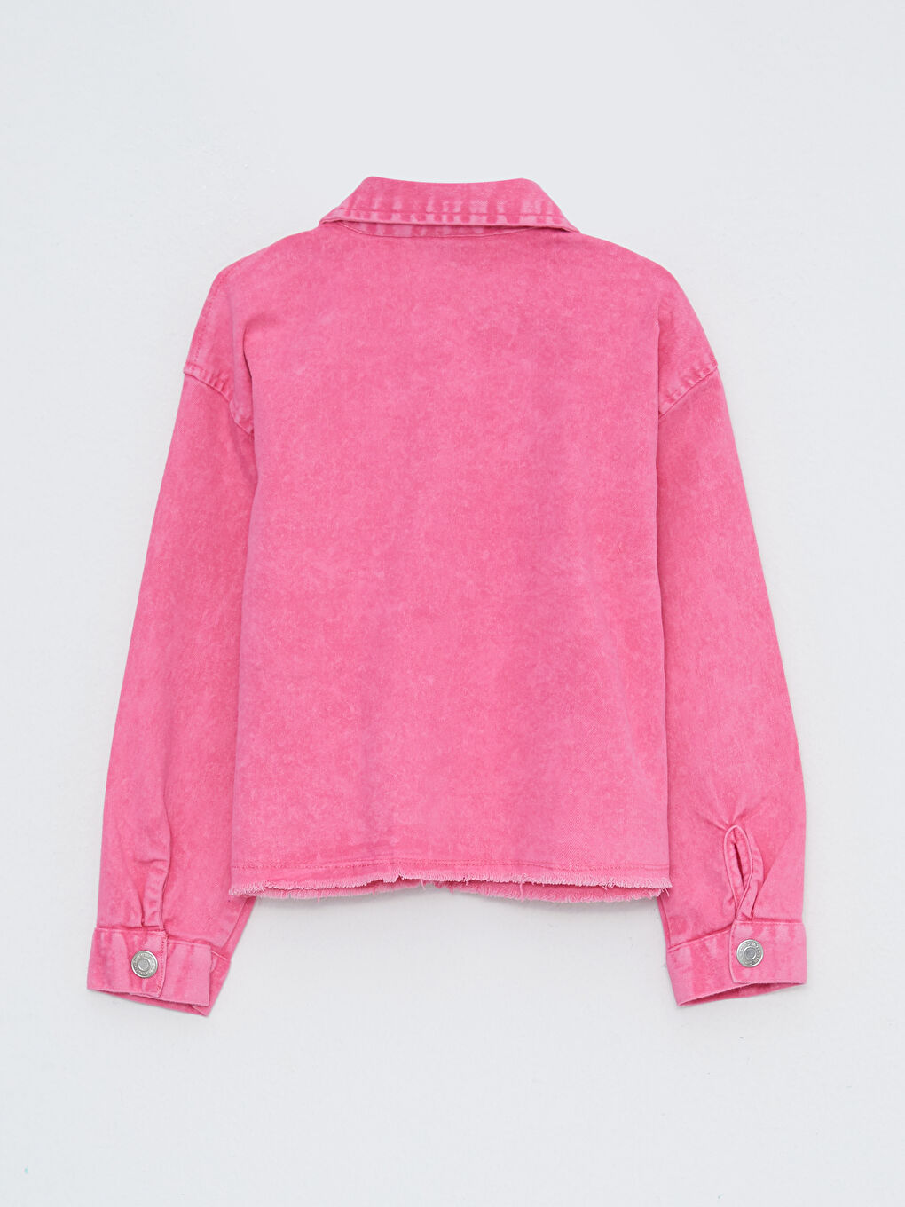 Pembe Basic Uzun Kollu Pamuklu Kız Çocuk Gömlek-3