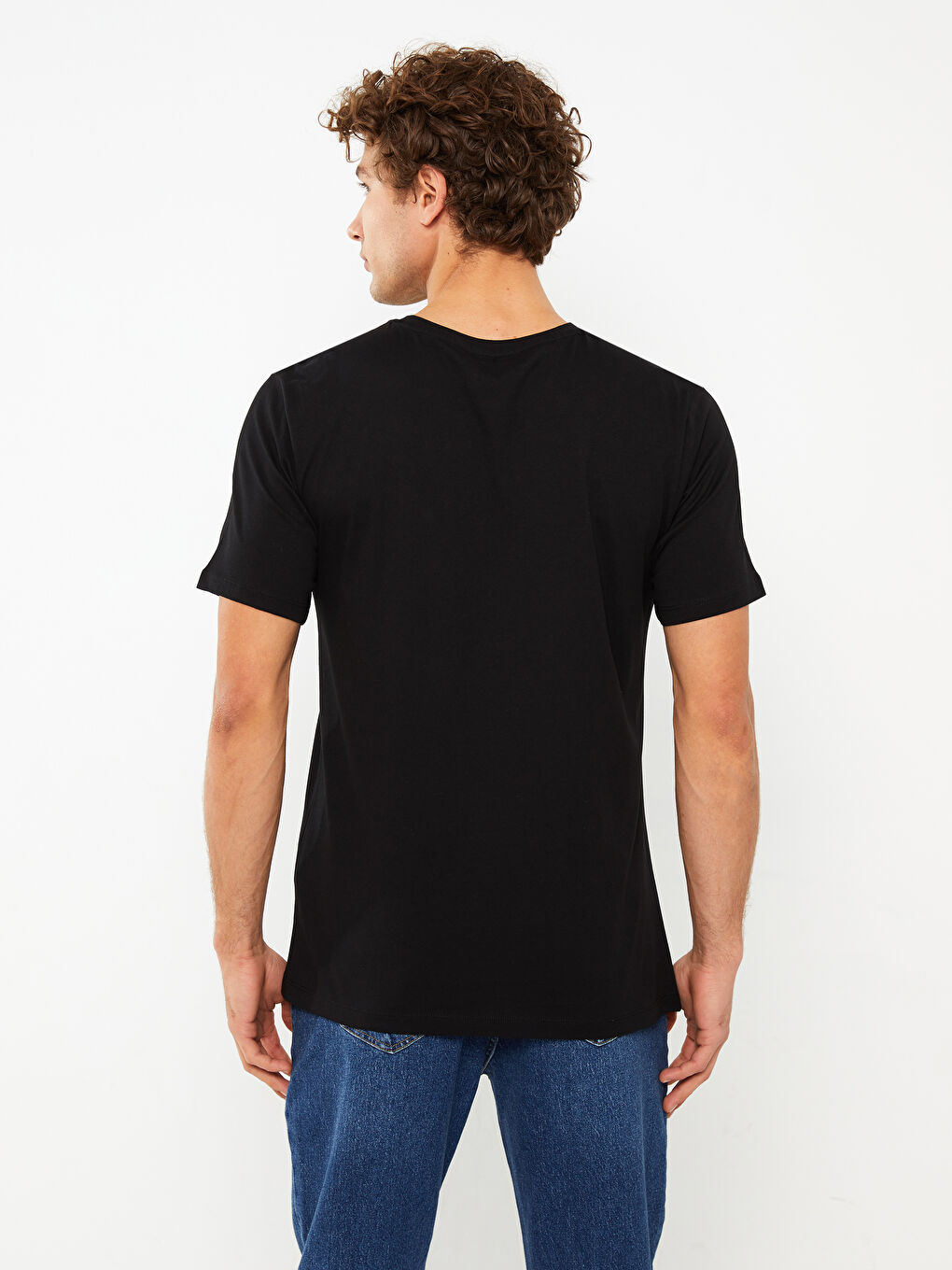 Siyah Bisiklet Yaka Kısa Kollu Baskılı Penye Erkek Tişört-4