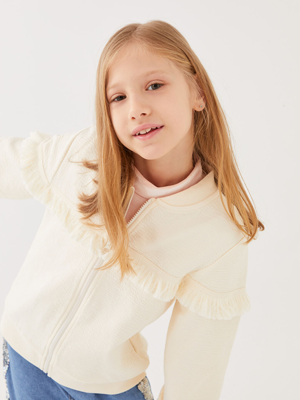 Grandad Collar Long Sleeve Girls Zippered Sweatshirt -S33007Z4-FRC