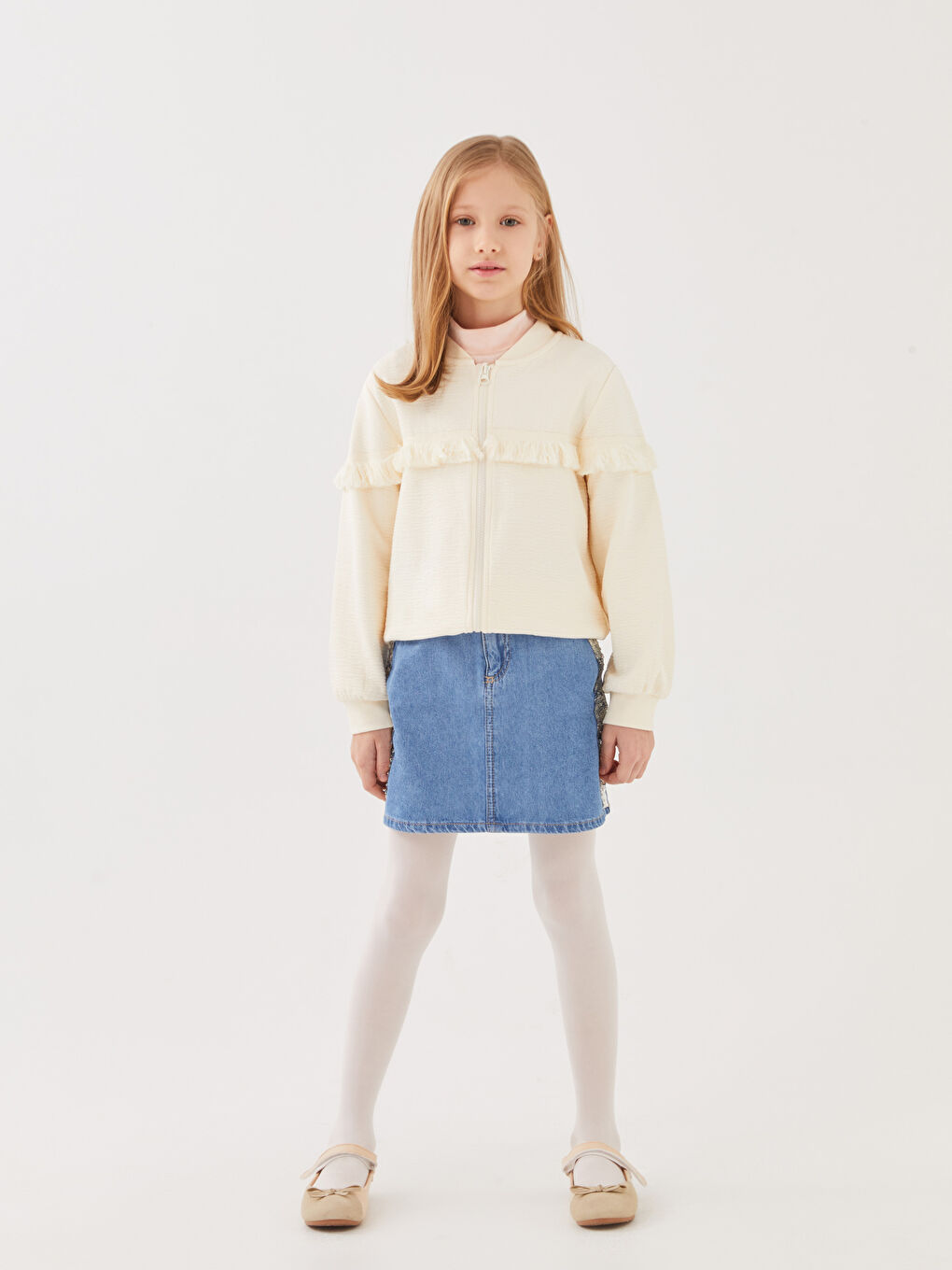 Grandad Collar Long Sleeve Girls Zippered Sweatshirt -S33007Z4-FRC