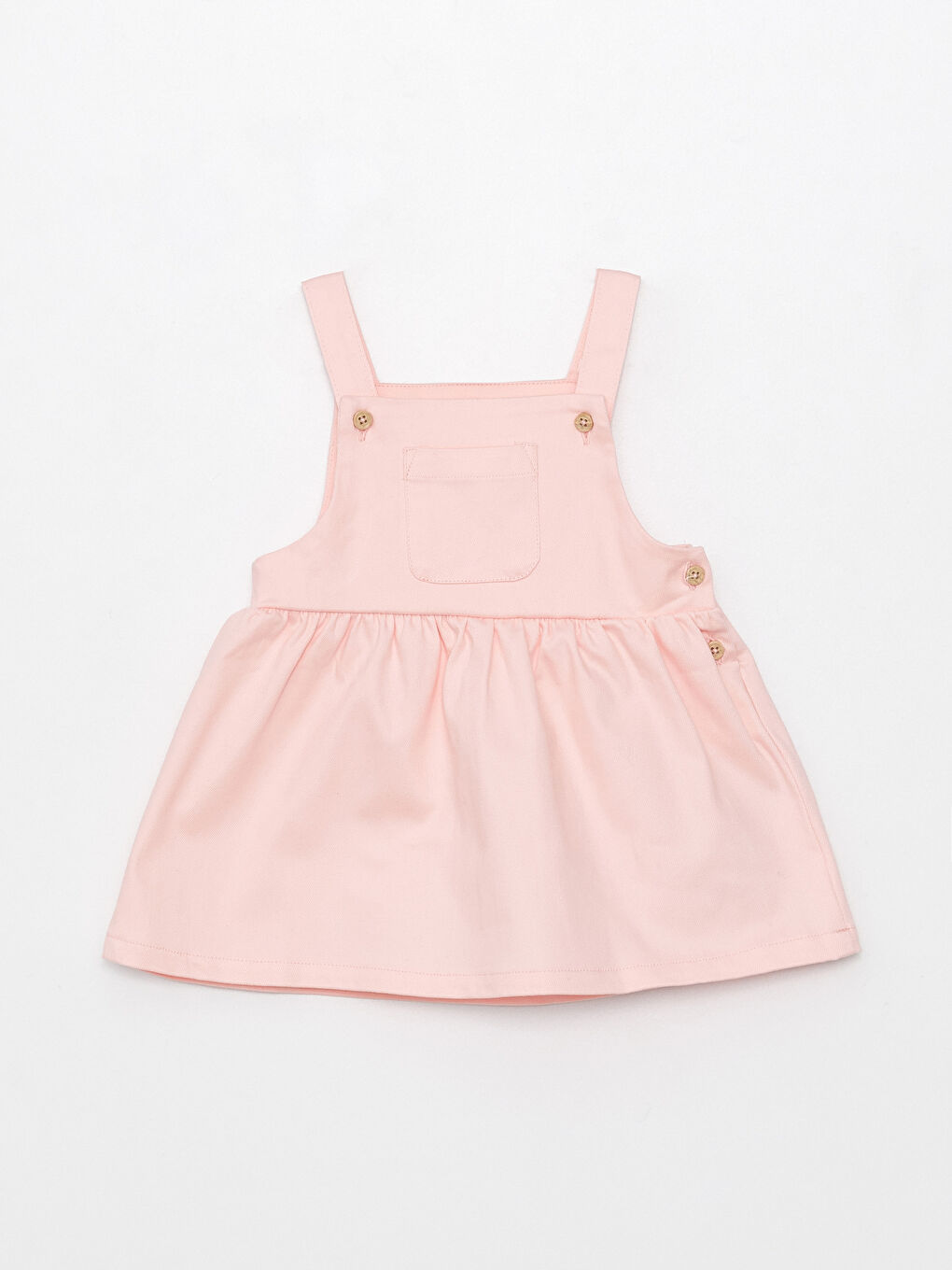 Pembe Bisiklet Yaka Kısa Kollu Kız Bebek Bluz ve Salopet Elbise 2'li Takım-1