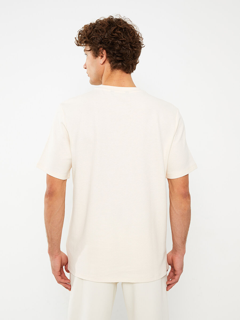 Ekru Bisiklet Yaka Kısa Kollu Renk Bloklu Erkek Tişört-4