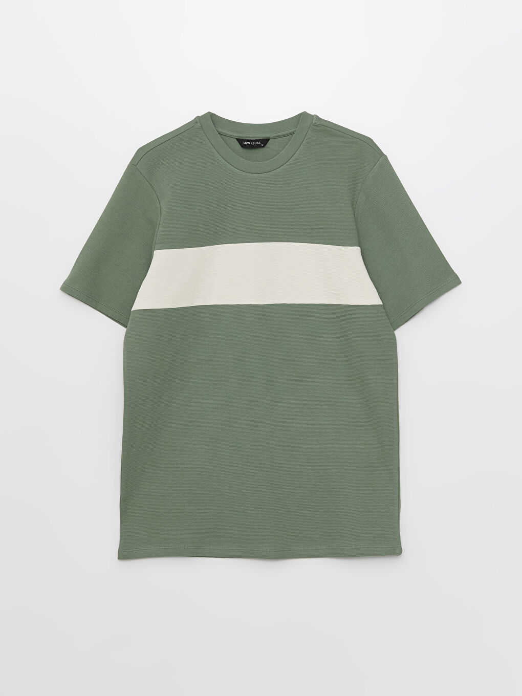 Yeşil Bisiklet Yaka Kısa Kollu Renk Bloklu Erkek Tişört-5