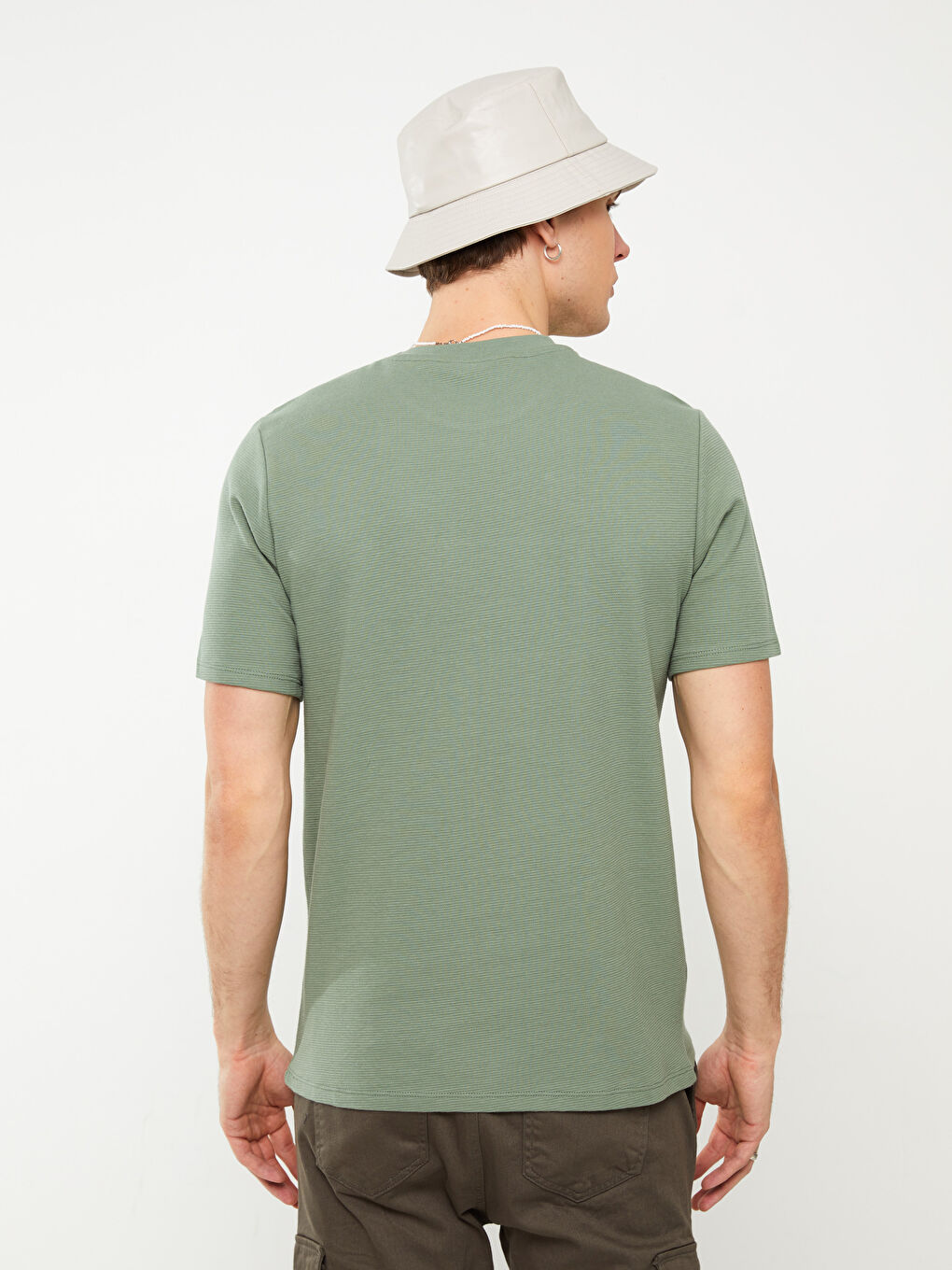 Yeşil Bisiklet Yaka Kısa Kollu Renk Bloklu Erkek Tişört-4