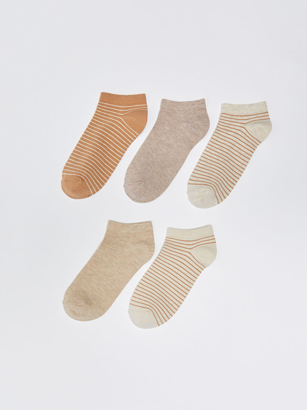 Kahverengi Çizgili Kadın Patik Çorap 5'li