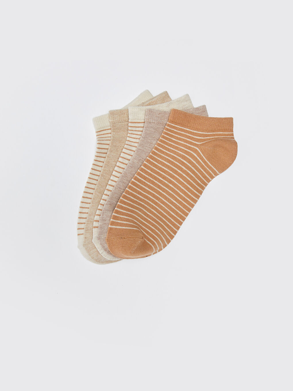 Kahverengi Çizgili Kadın Patik Çorap 5'li-1