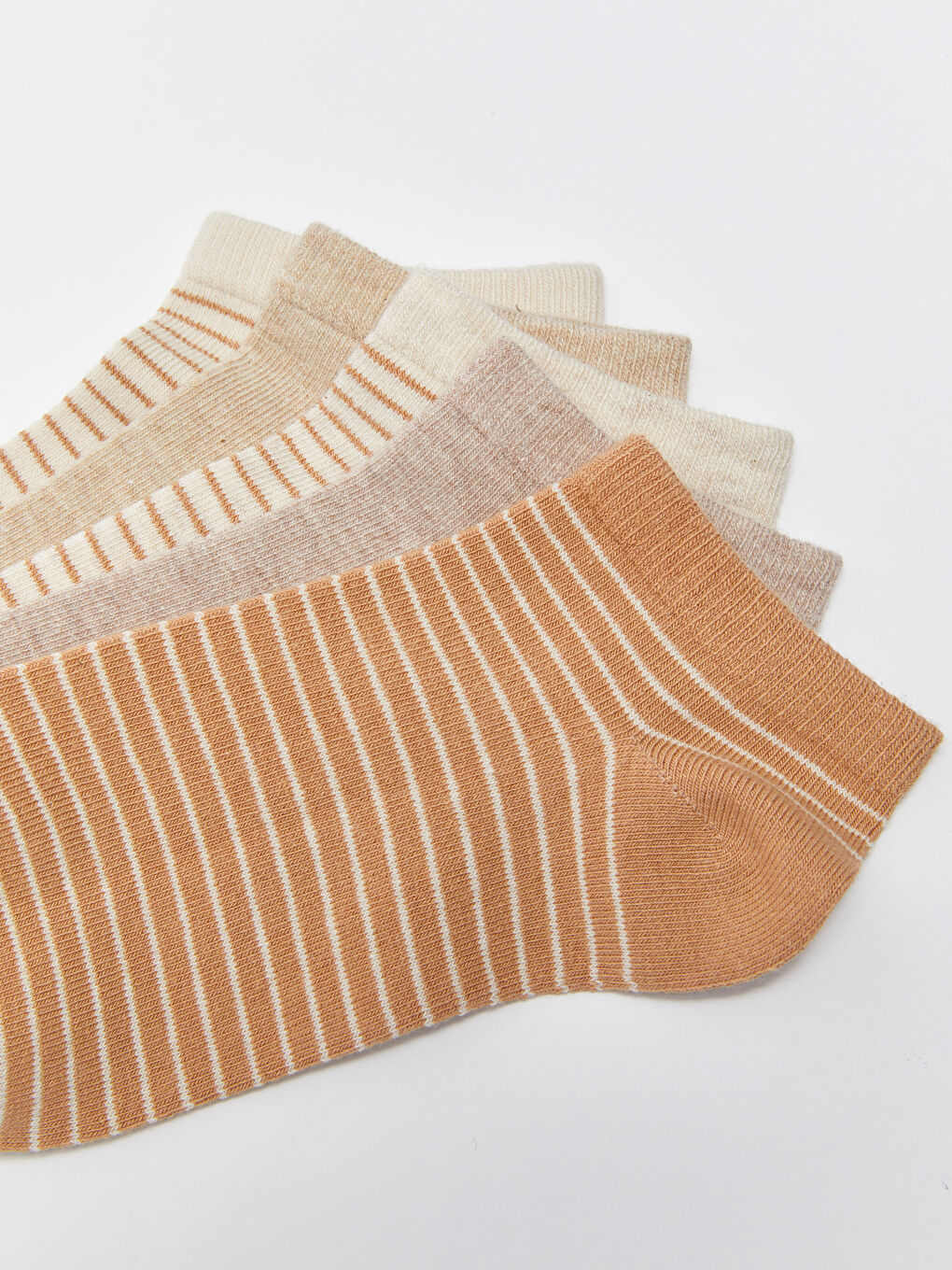 Kahverengi Çizgili Kadın Patik Çorap 5'li-2