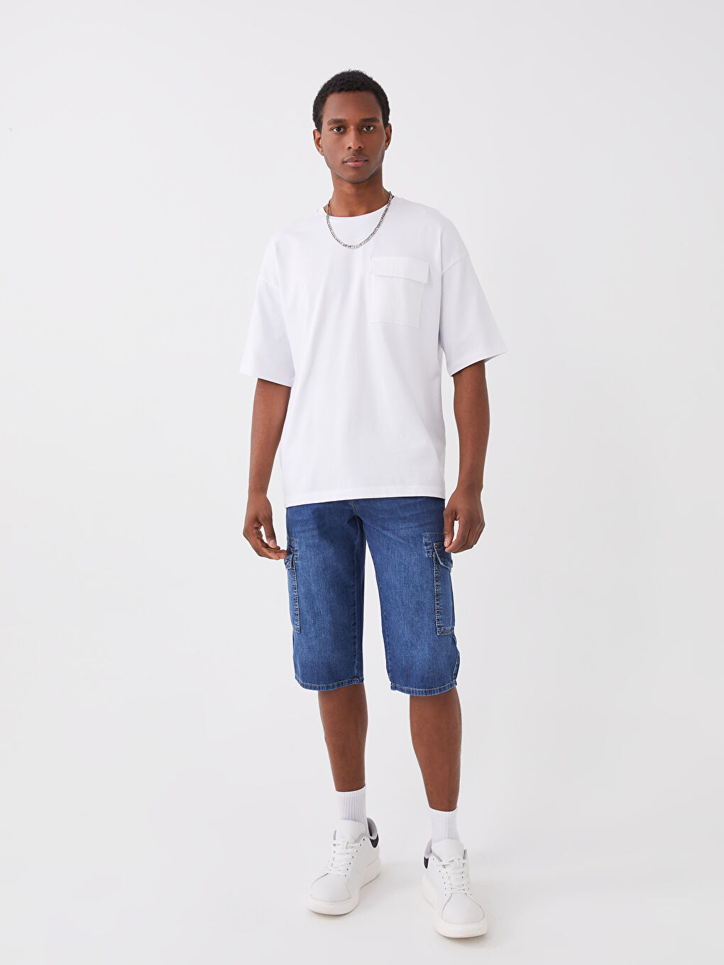 İndigo Standart Kalıp Erkek Jean Bermuda