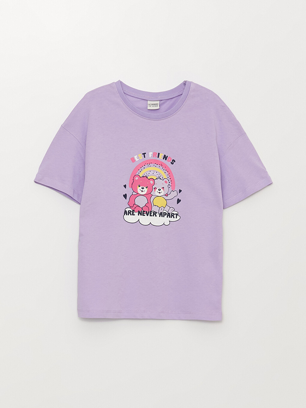 ⭐️K⭐️ LCW Kids Lila Bisiklet Yaka Baskılı Kısa Kollu Kız Çocuk Tişört