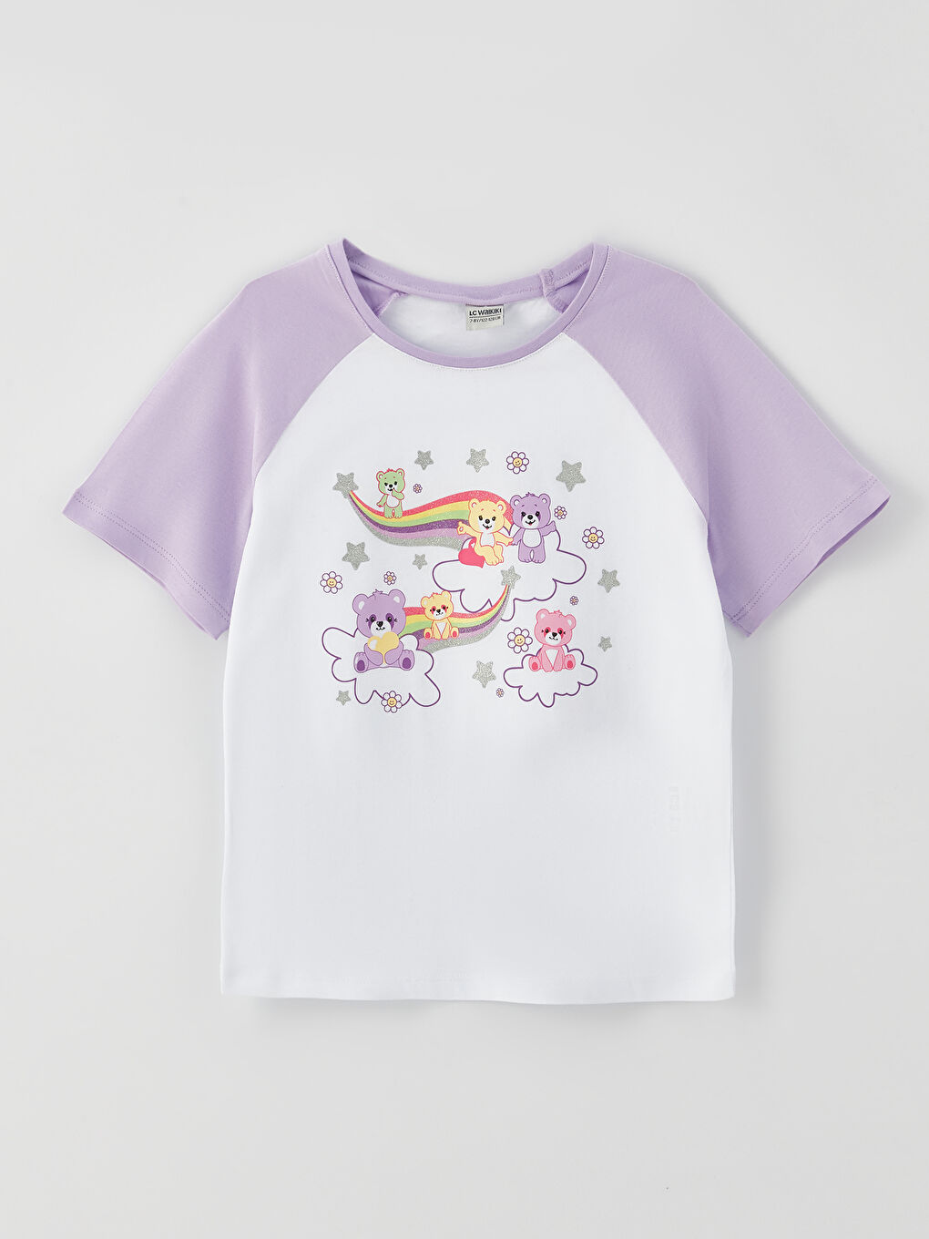 მრგვალი საყელო ნაბეჭდი მოკლე სახელო გოგონებისთვის მაისური