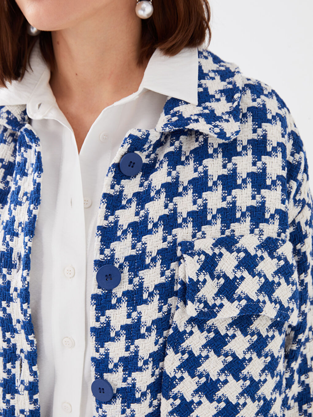 Patterned Long Sleeve Oversize Tweed Women's Shirt Jacket-3