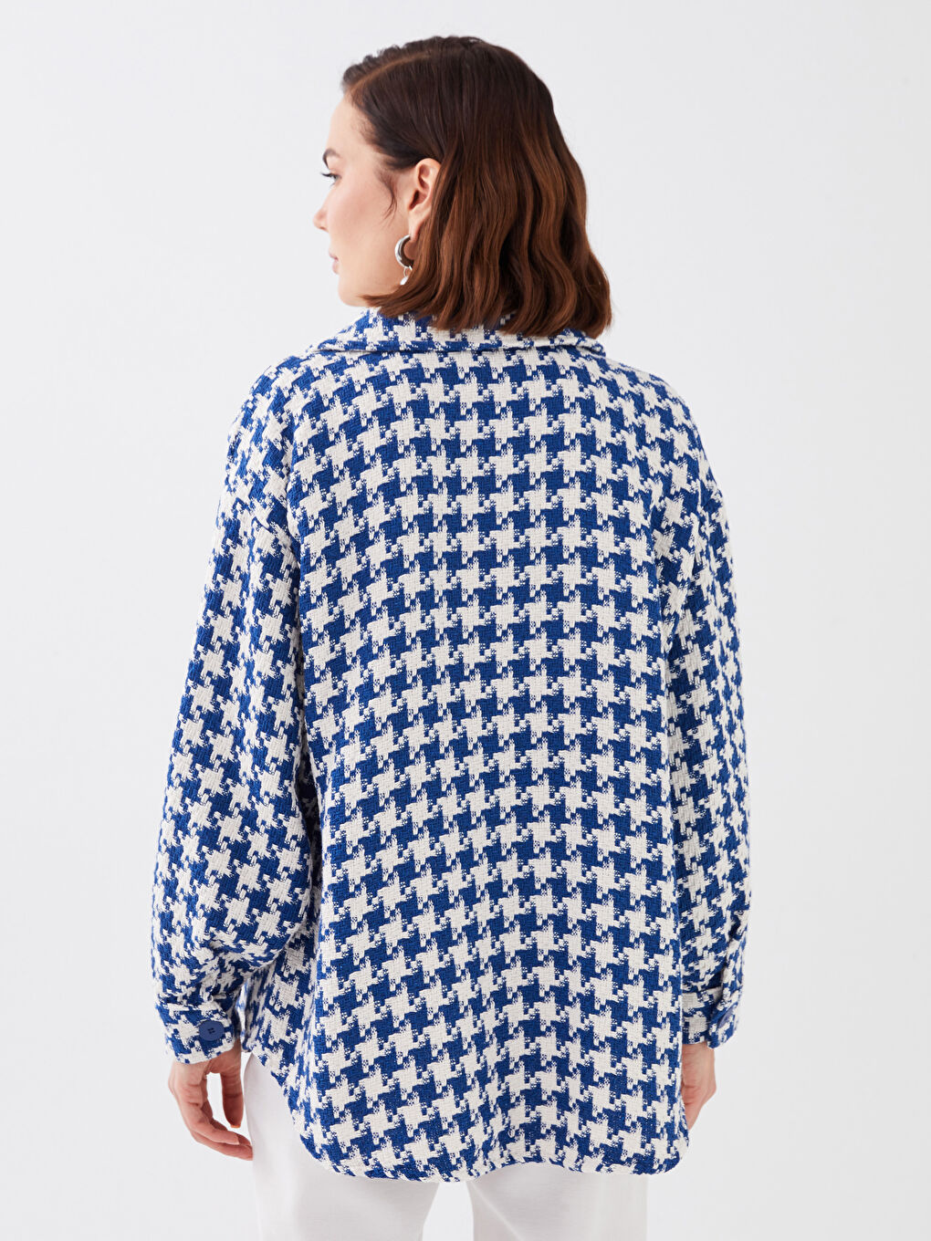 Patterned Long Sleeve Oversize Tweed Women's Shirt Jacket-4