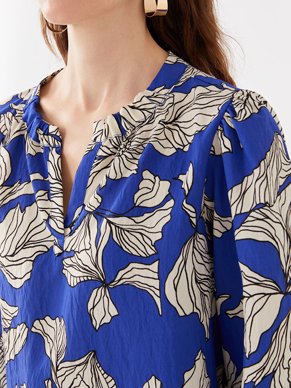 LCWAIKIKI Classic Women's Henley Neckline Patterned Long Sleeve Blouse -S33109Z8-F9C