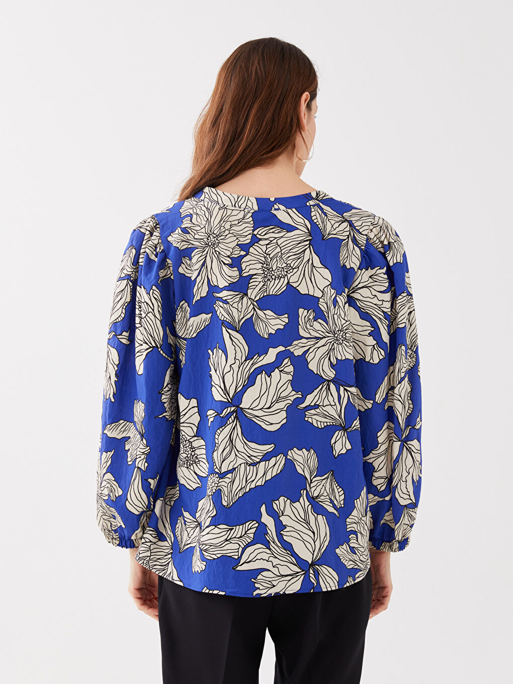 LCWAIKIKI Classic Women's Henley Neckline Patterned Long Sleeve Blouse -S33109Z8-F9C
