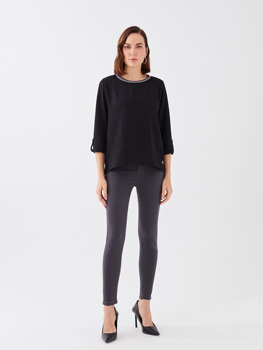 Women's Crew Neck Plain Blouse-2