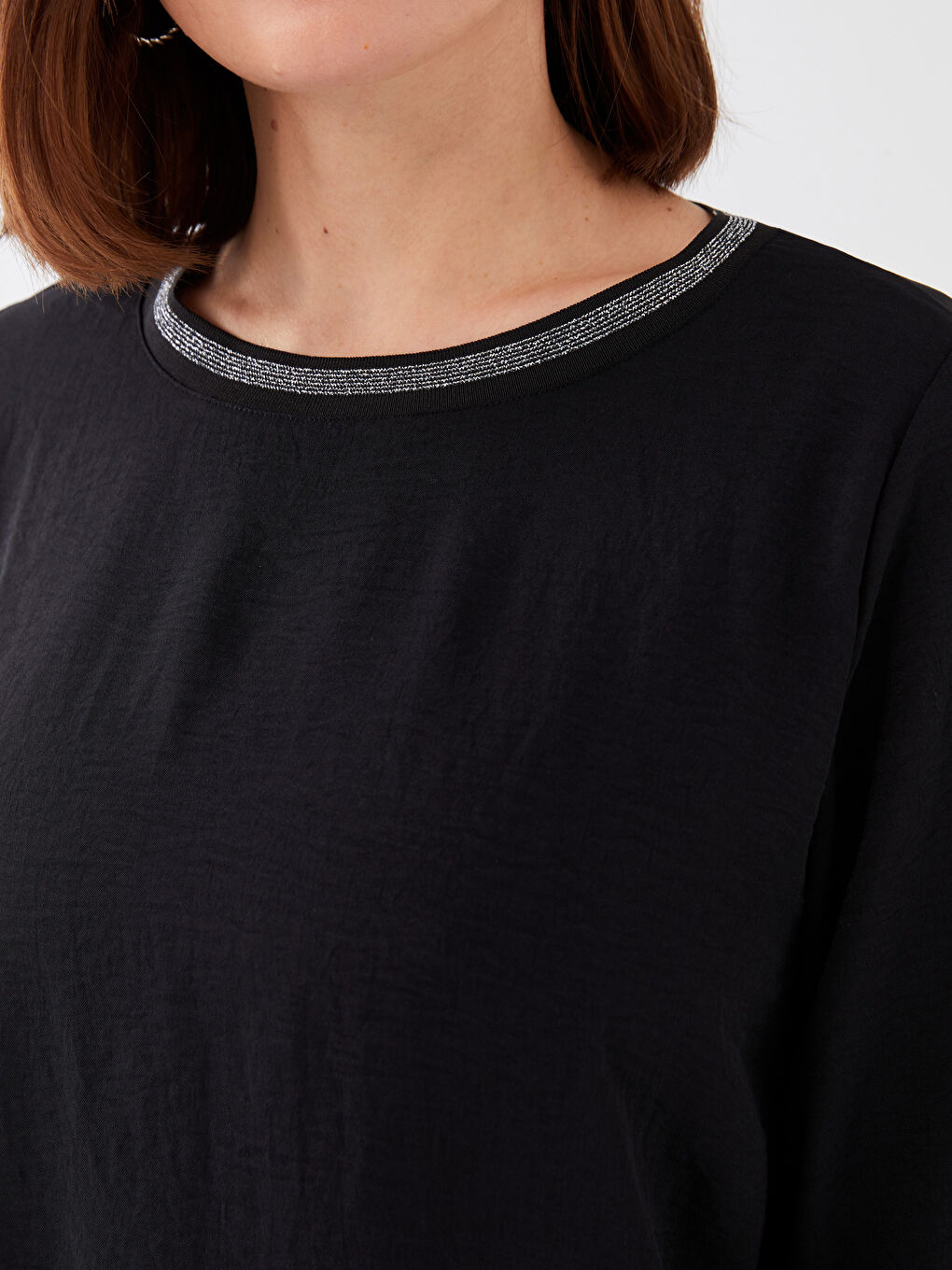 Women's Crew Neck Plain Blouse-3