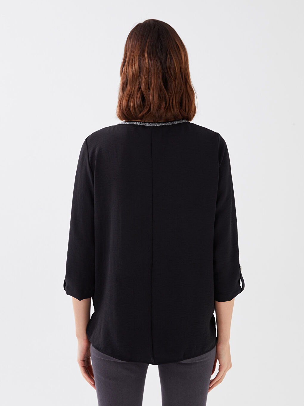 Women's Crew Neck Plain Blouse-4