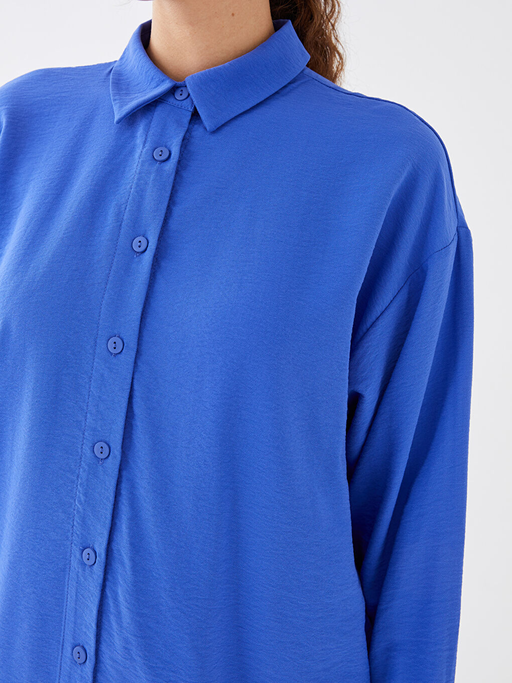 Однотонная рубашка-туника с длинным рукавом оверсайз для женщин-3