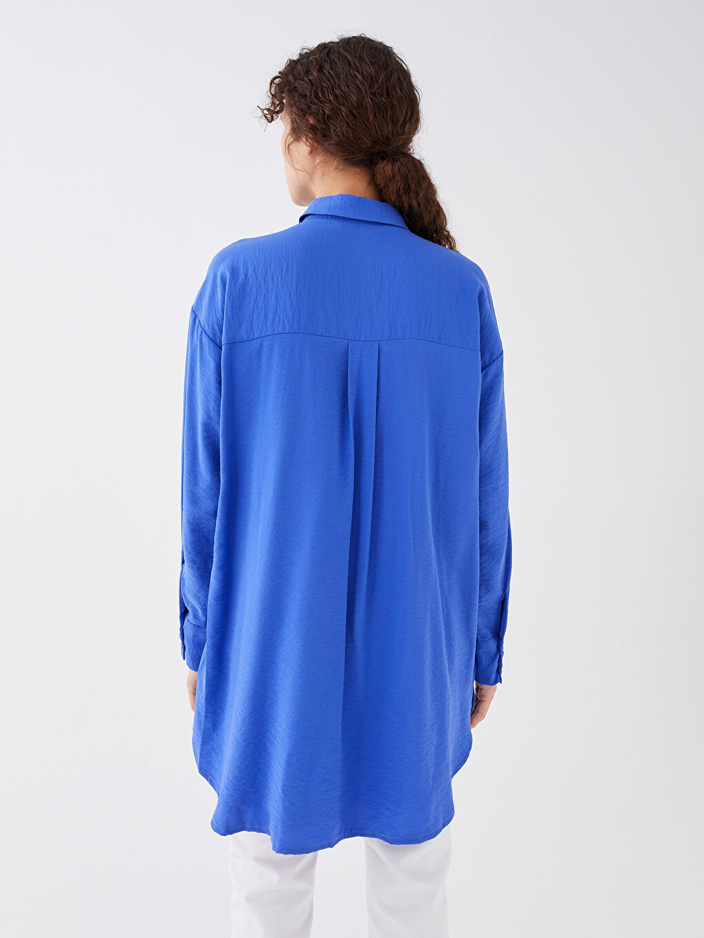 Однотонная рубашка-туника с длинным рукавом оверсайз для женщин-4