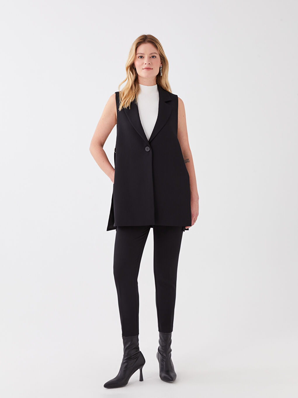 Women's Jacket Collar Plain Vest-2